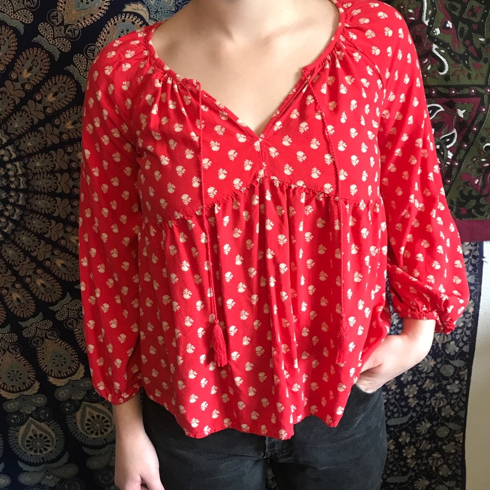 Boho Cropped Flowy Top with Tassel Details